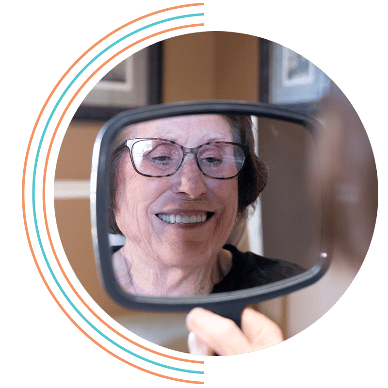 new teeth with mirror lady